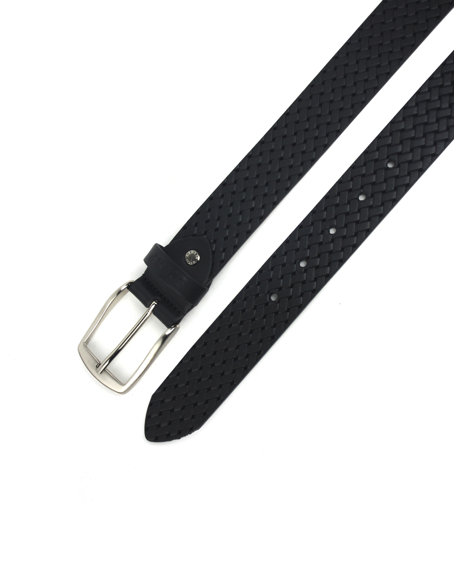 Cinturón de hombre ST21822 efecto trenzado piel negro