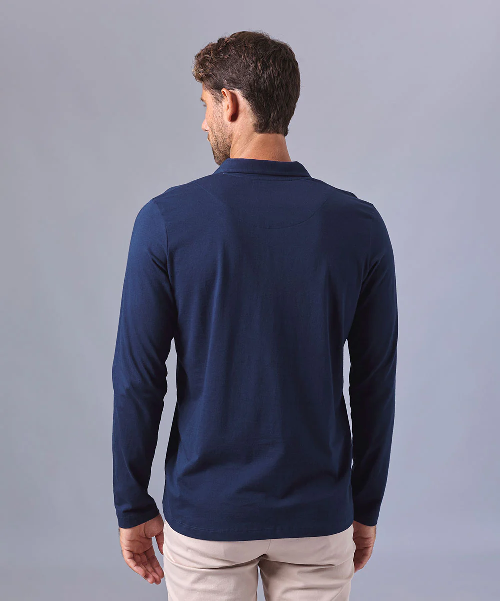 POLO MANGA LARGA JERSEY CUELLO RESORT AZUL OI24