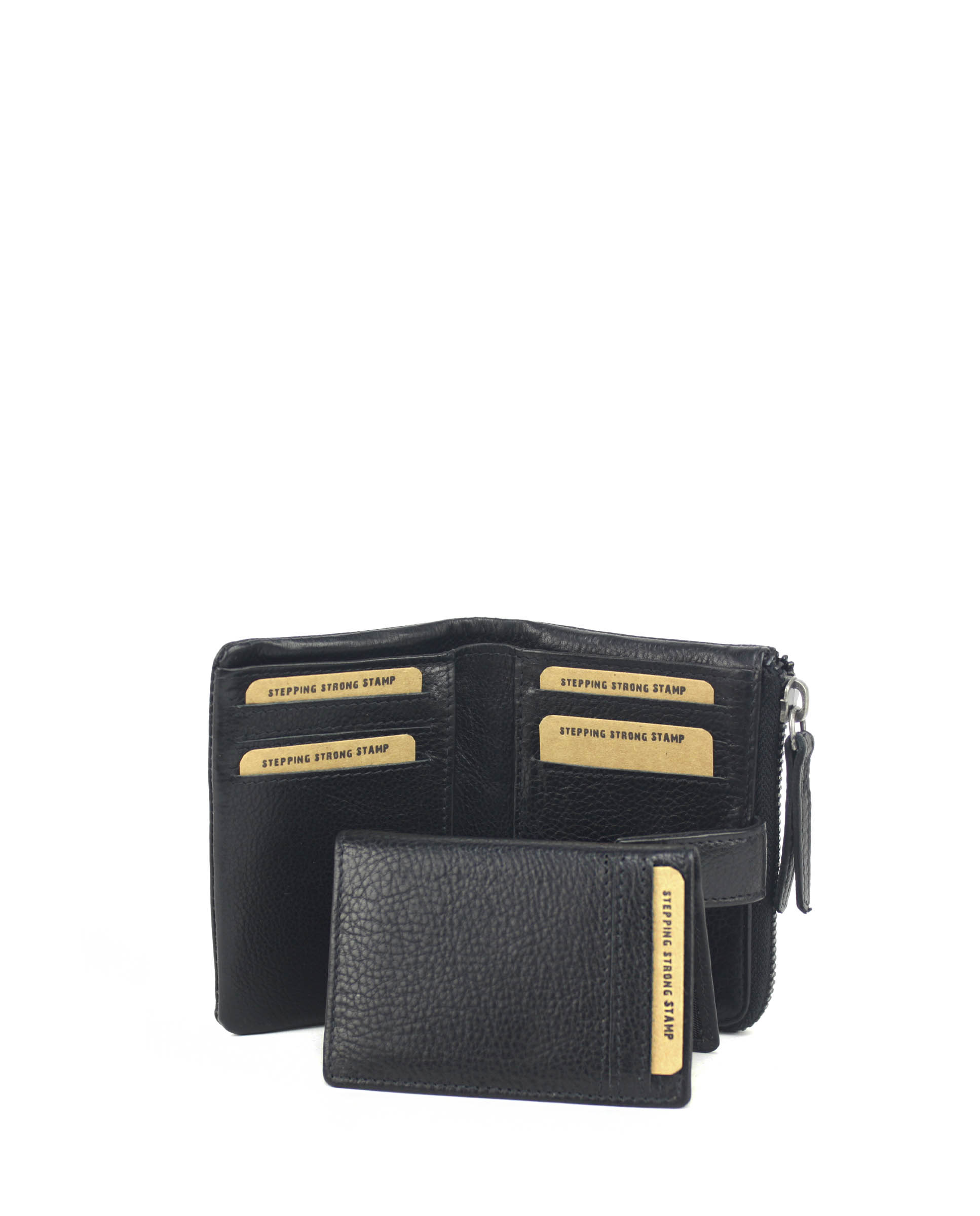 Cartera pequeña de mujer en piel lavada ST32001 Chara negra - Imagen 4